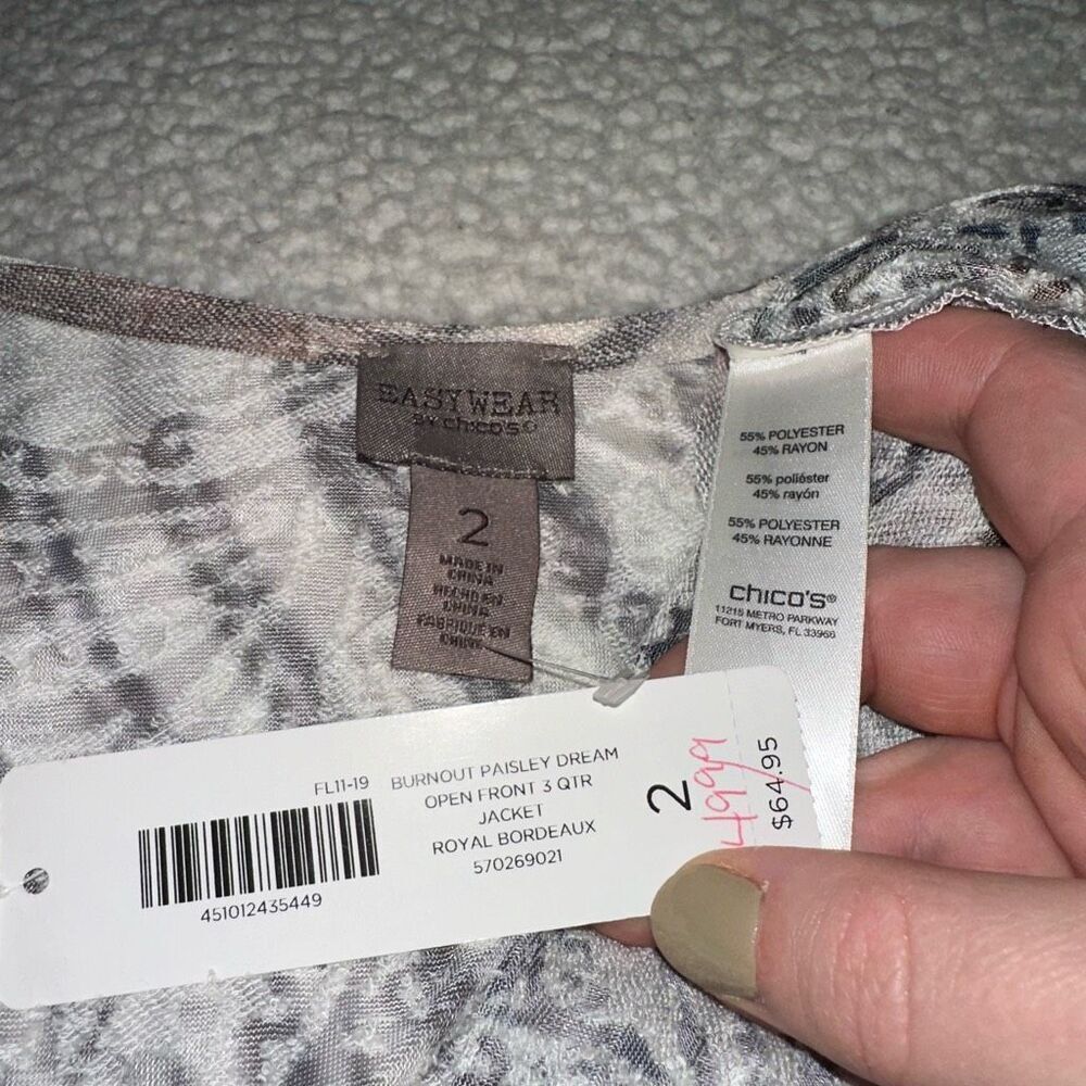 Chicos Women’s Burnout Paisley Dream Cardigan Sweater Size 2 (Large) NWT - Picture 6 of 11